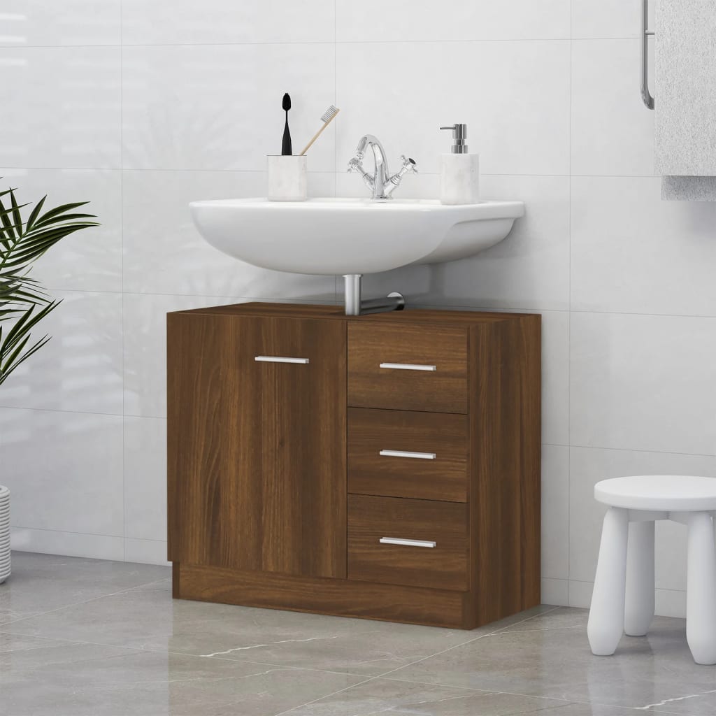 Washbasin Cabinet Brown Oak Look 63x30x54 cm Wood Material