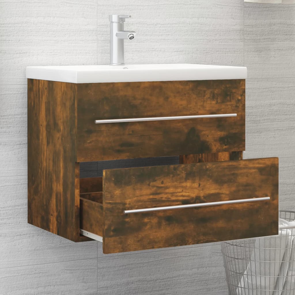 Washbasin cabinet smoked oak 60x38.5x48 cm wood material