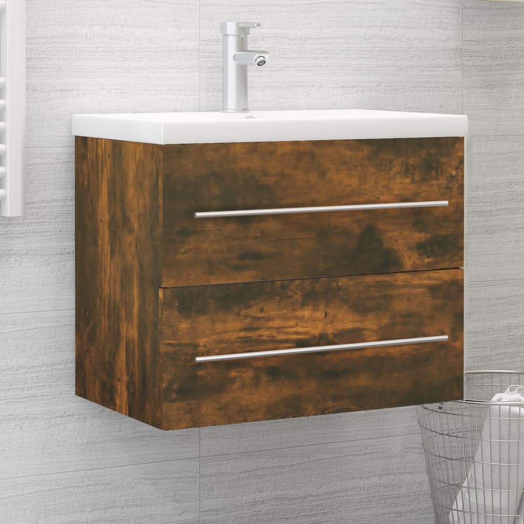 Washbasin cabinet smoked oak 60x38.5x48 cm wood material