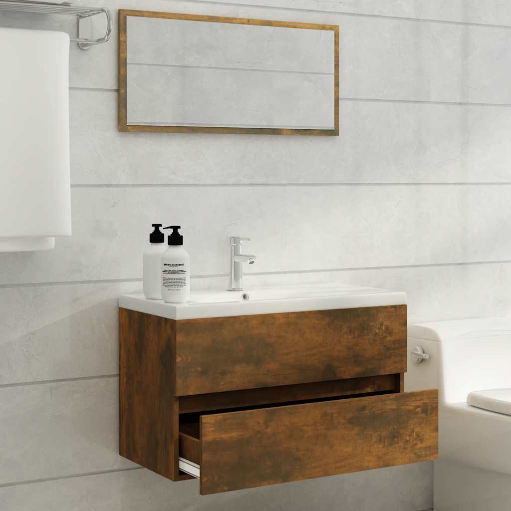 2-piece bathroom furniture set smoked oak wood material