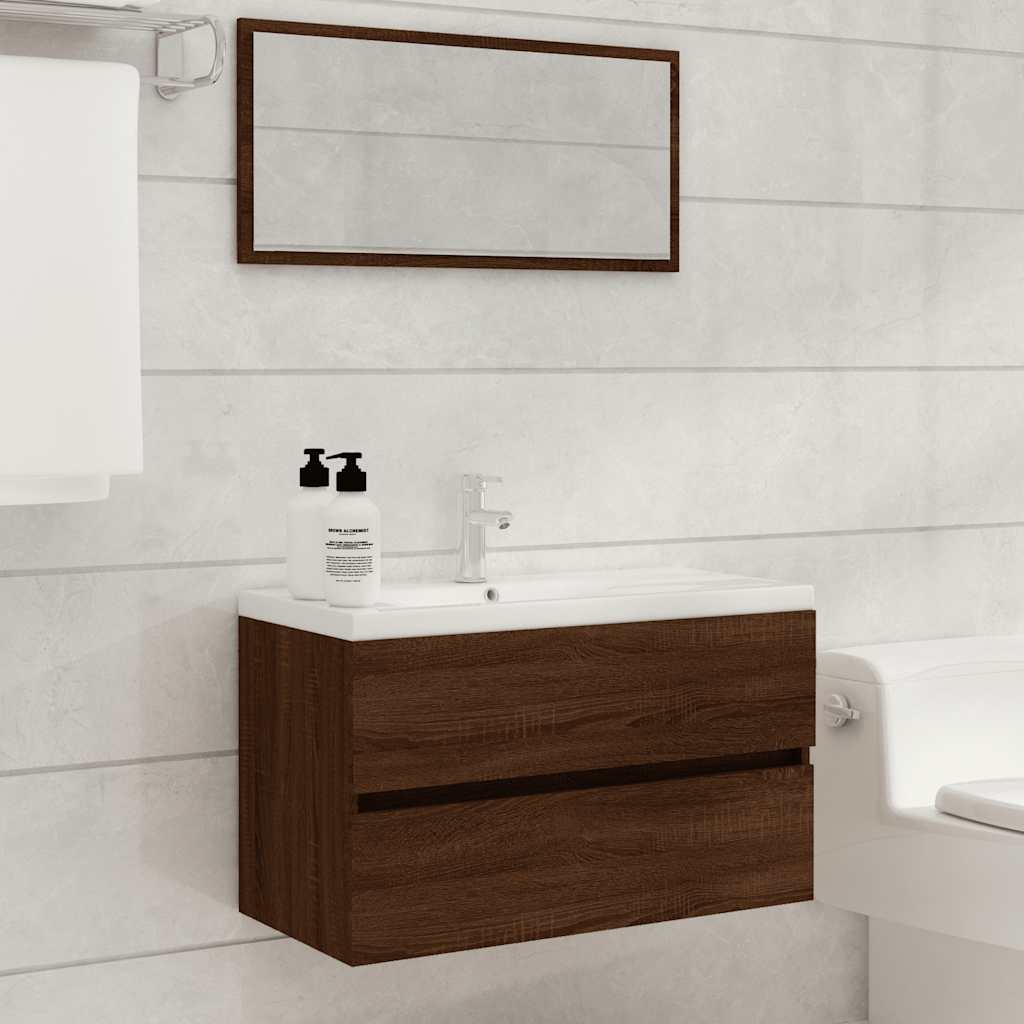 2-piece bathroom furniture set brown oak look wood material