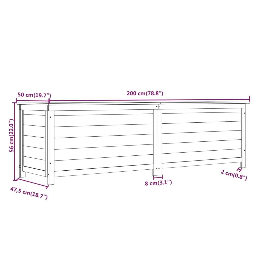 Outdoor-Kissenbox Braun 200x50x56 cm Massivholz Tanne