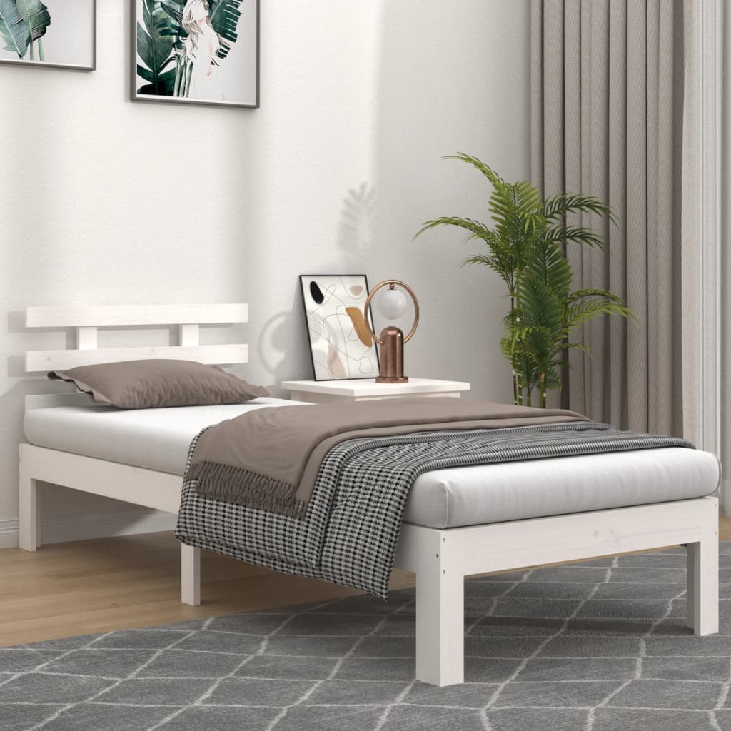 Solid Wood Bed White 75x190 cm