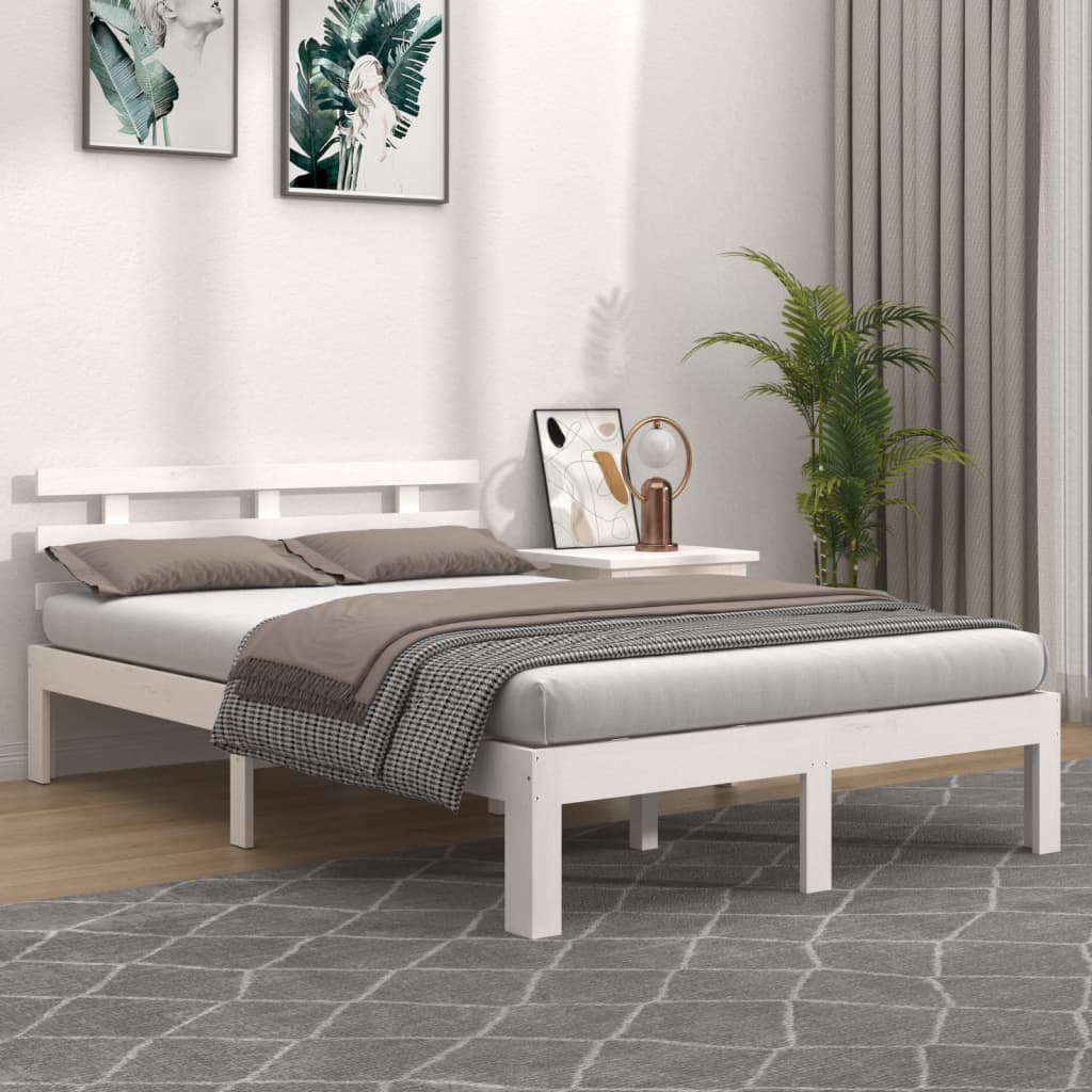 Solid Wood Bed White 120x190 cm