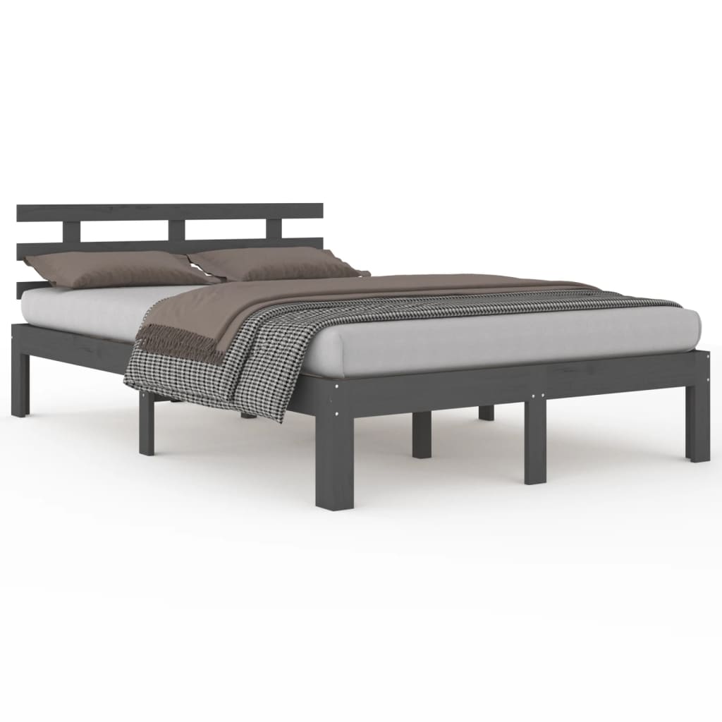 Solid wood bed gray 135x190 cm