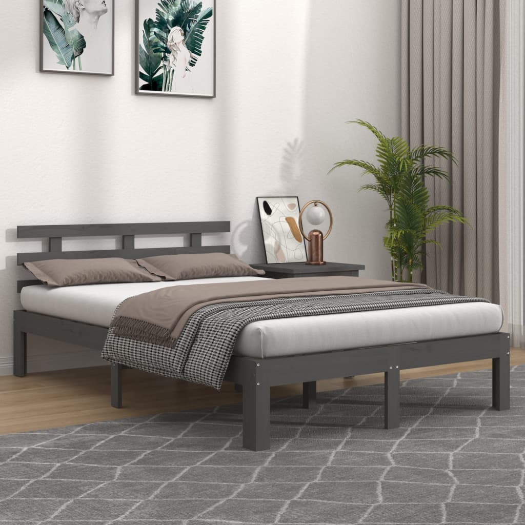 Solid wood bed gray 135x190 cm