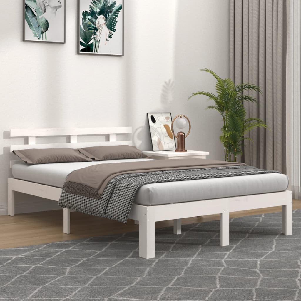 Solid Wood Bed White 140x190 cm