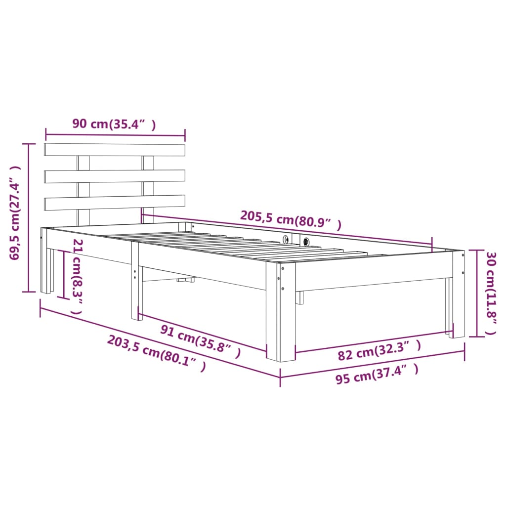 solid wood bed 90x200 cm