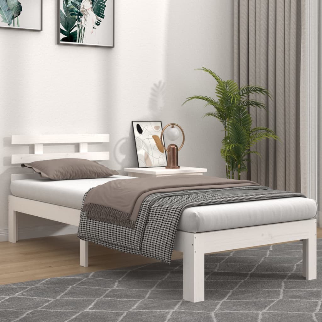 Solid Wood Bed White 90x200 cm