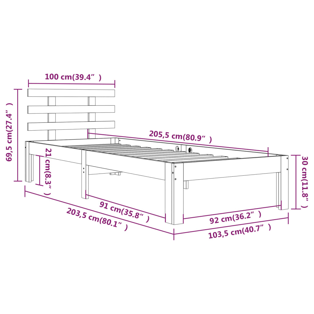 solid wood bed honey brown 100x200 cm