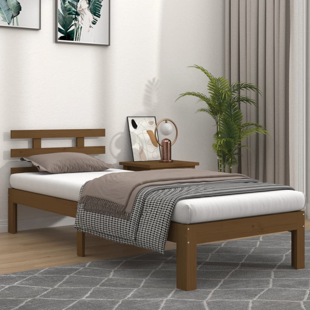 solid wood bed honey brown 100x200 cm