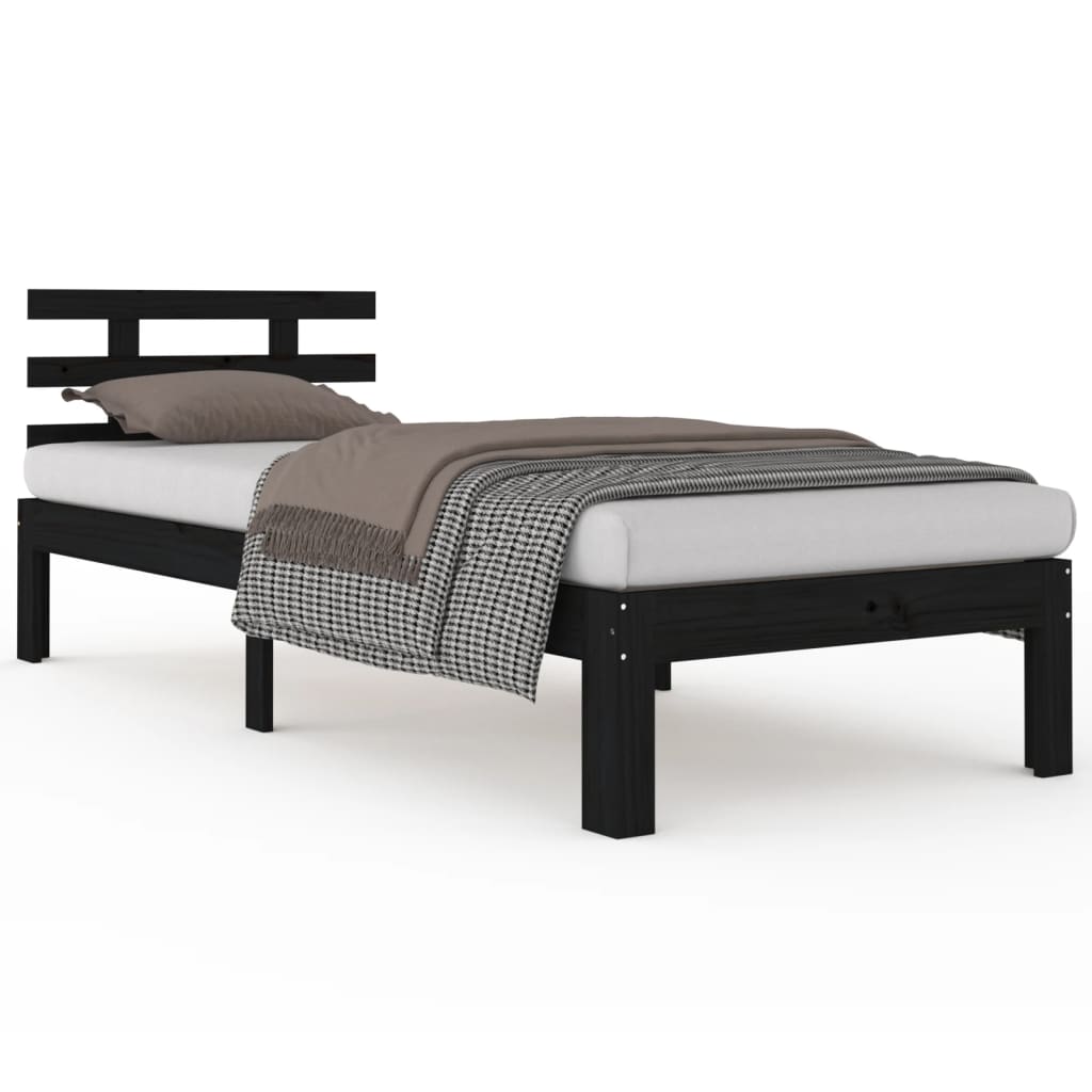 Solid wood bed black 100x200 cm