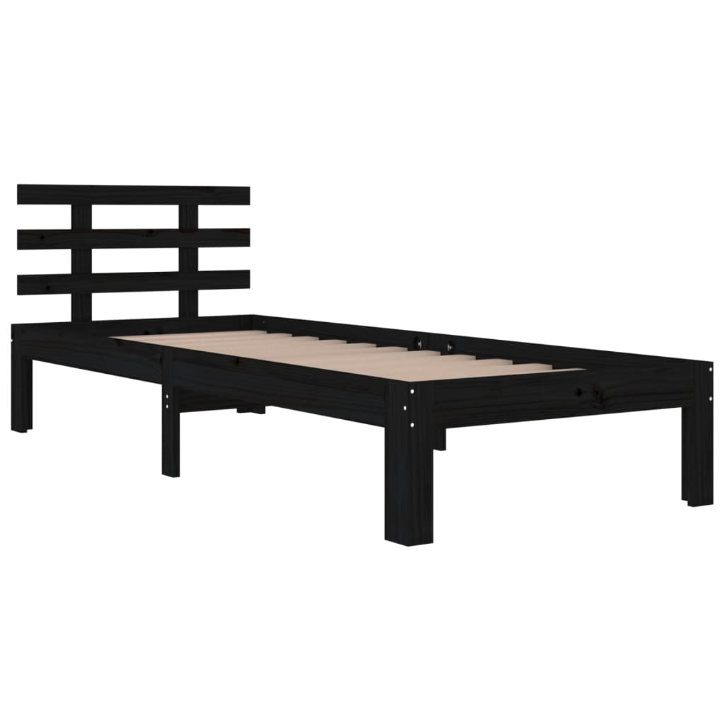 Solid wood bed black 100x200 cm