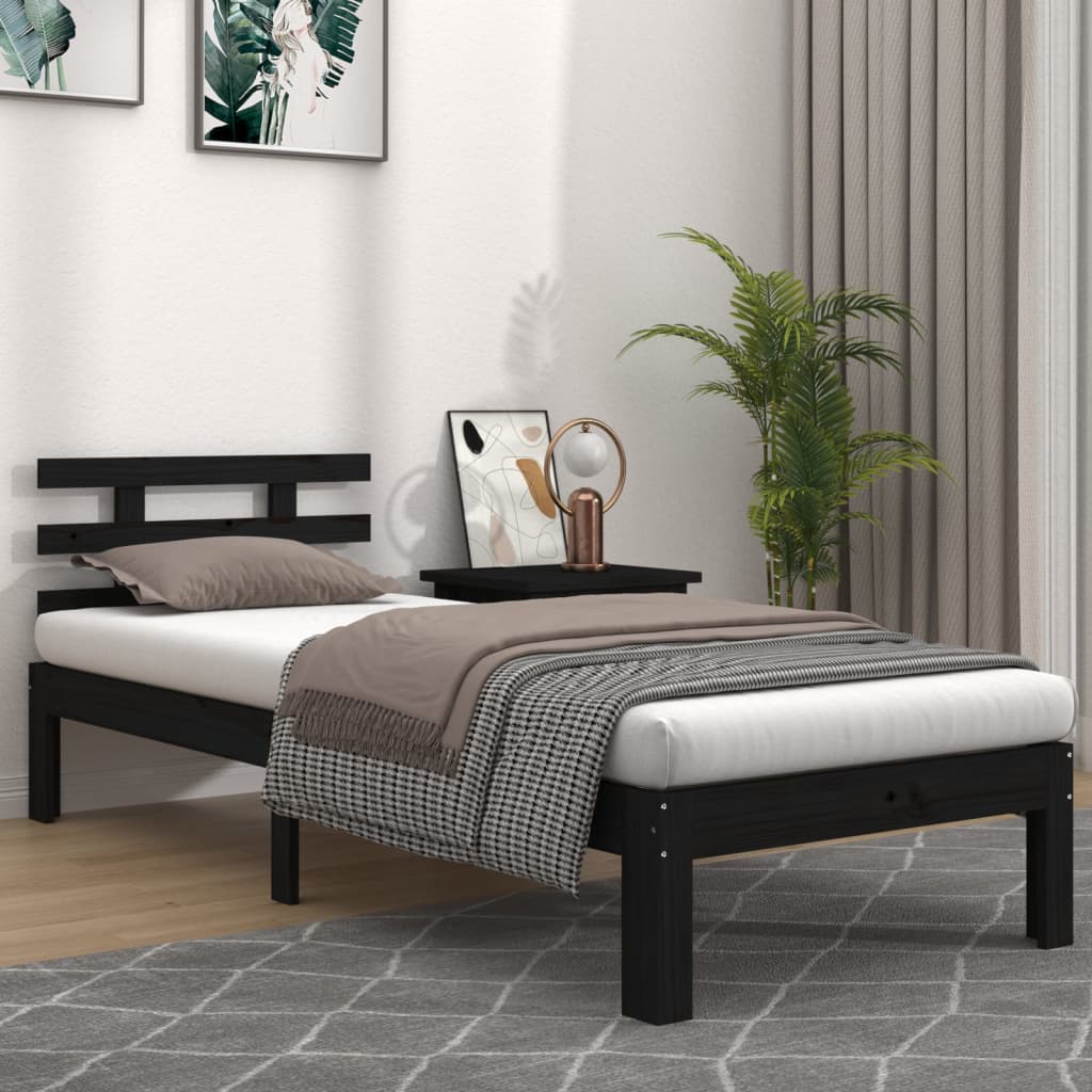 Solid wood bed black 100x200 cm