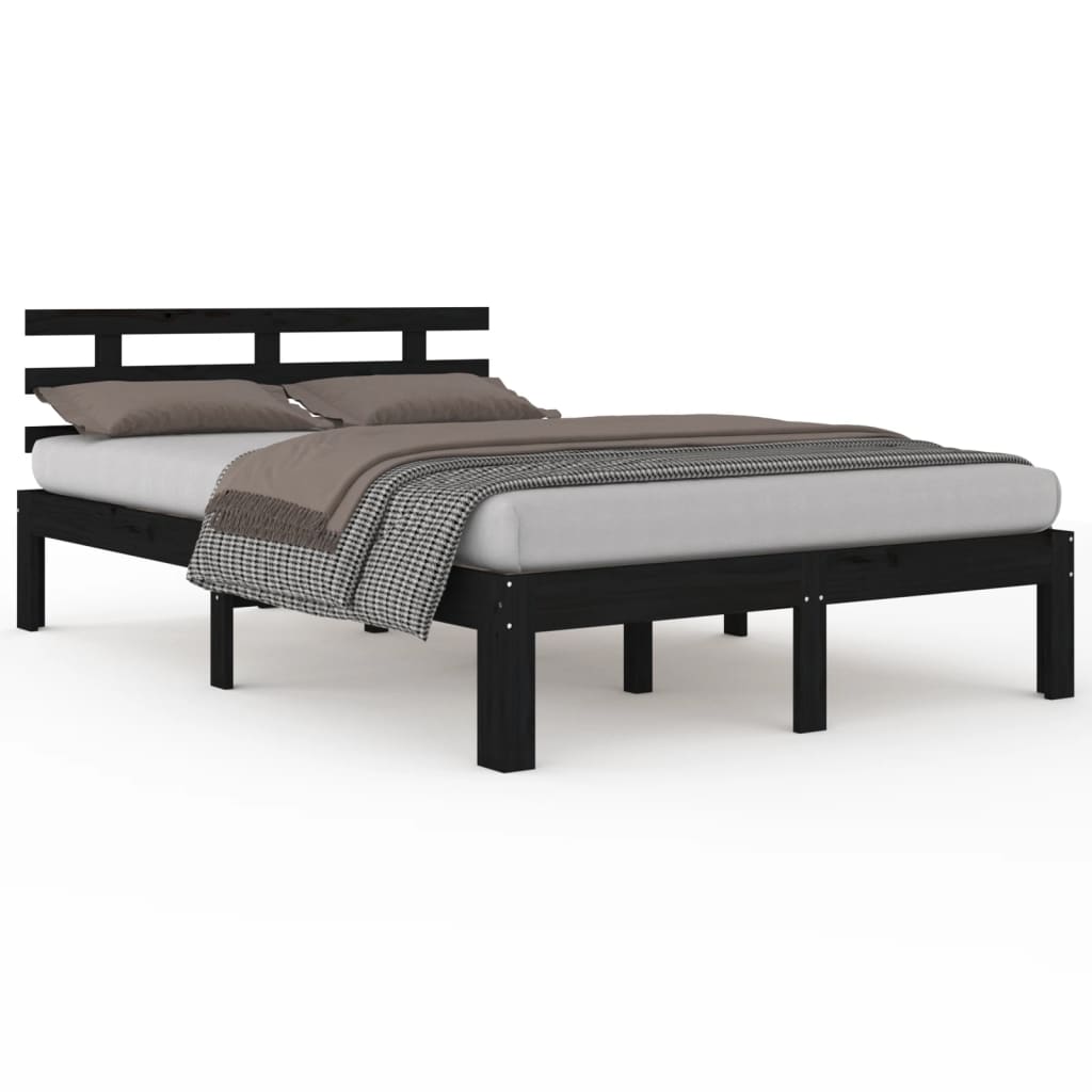 Solid wood bed black 150x200 cm