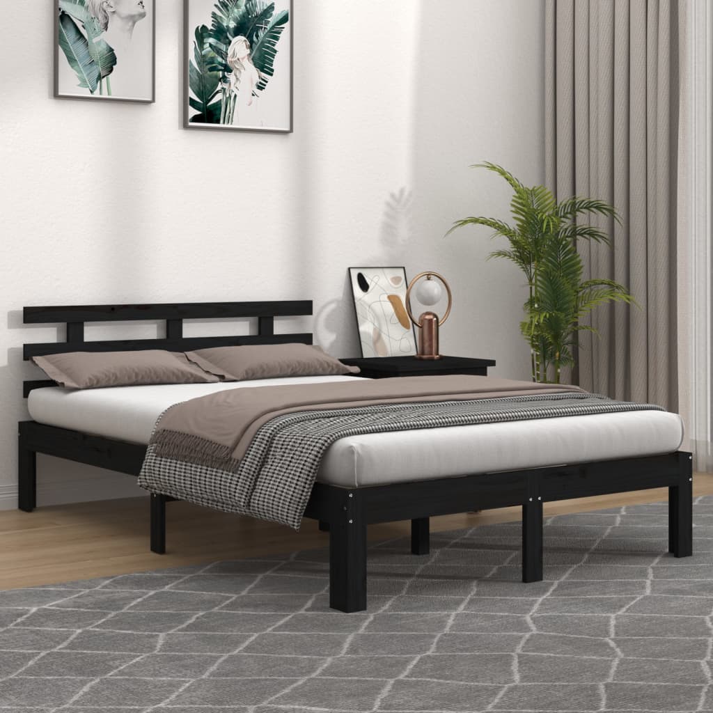 Solid wood bed black 150x200 cm