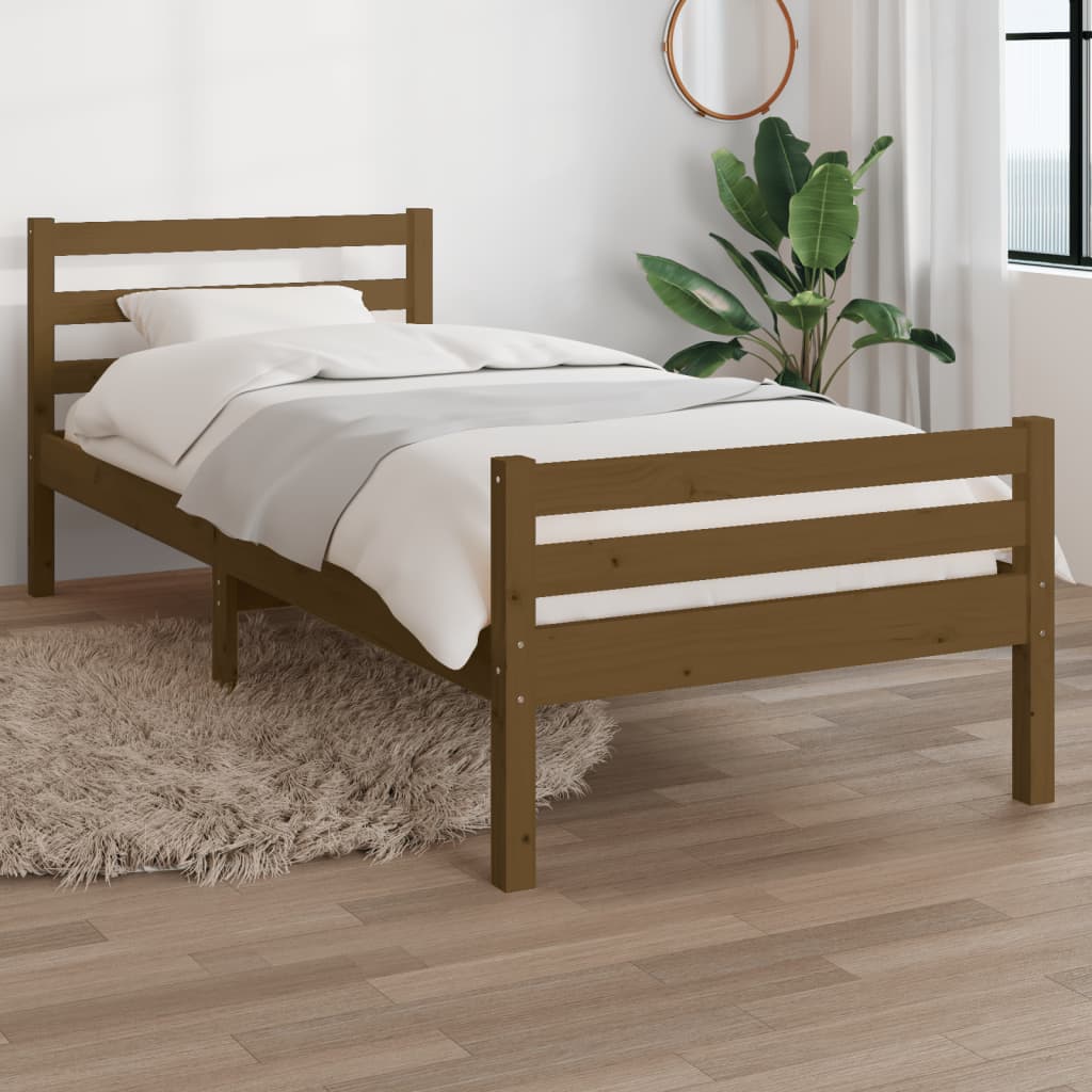 Solid wood bed without mattress honey brown 75x190 cm