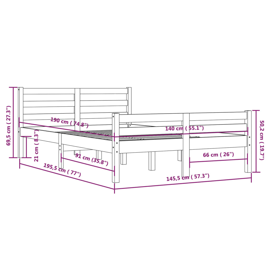 Massivholzbett Grau 140x190 cm