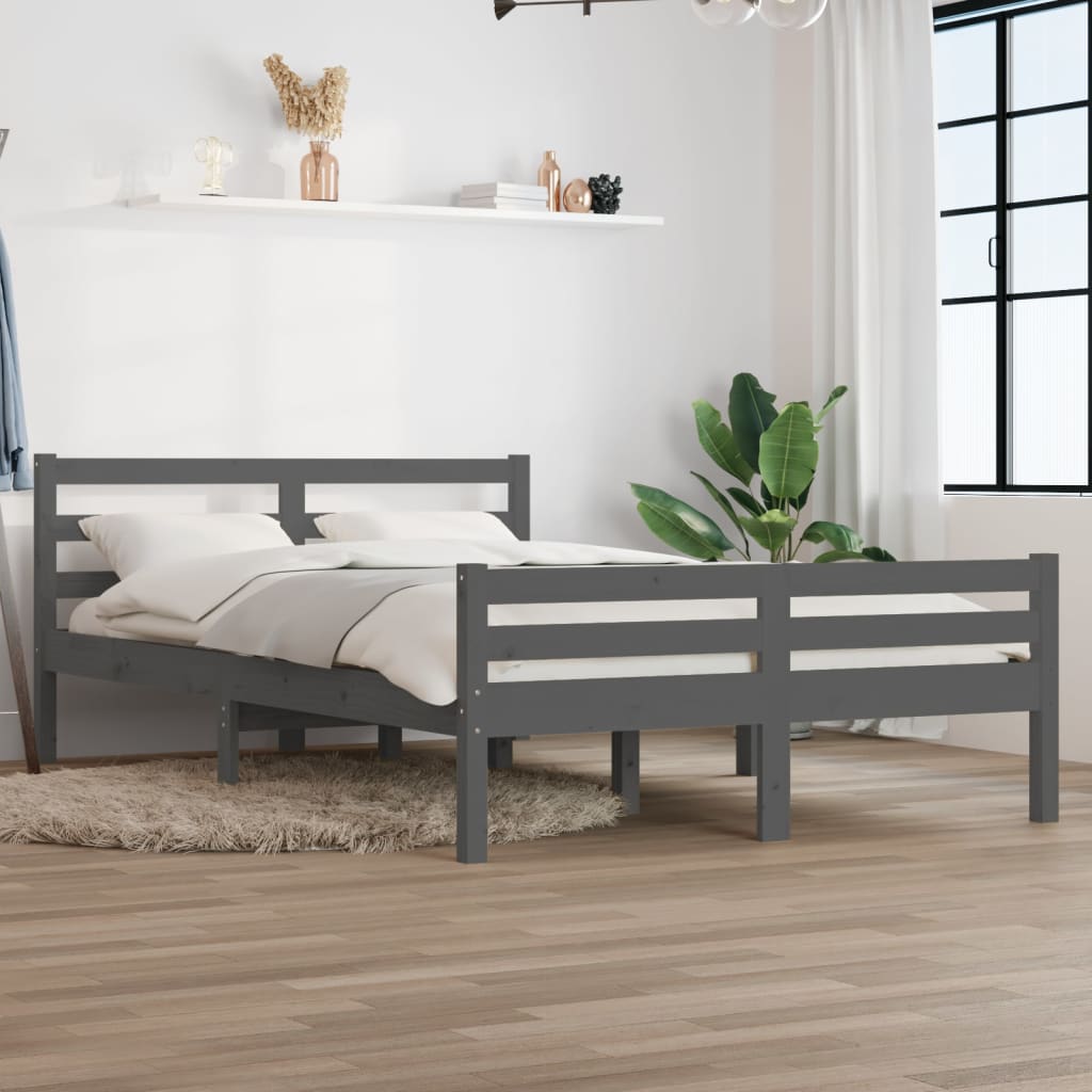 Solid wood bed gray 140x190 cm