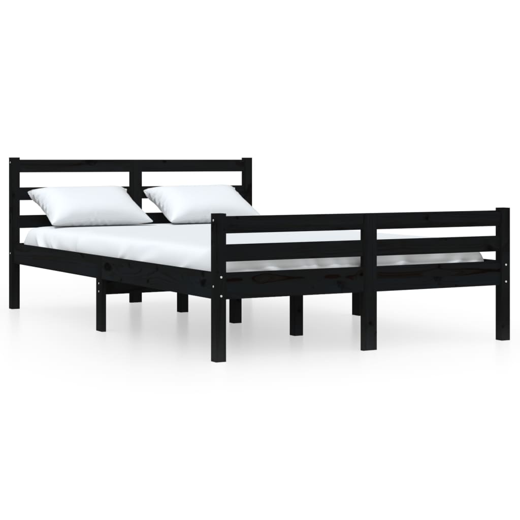 Solid wood bed black 140x190 cm