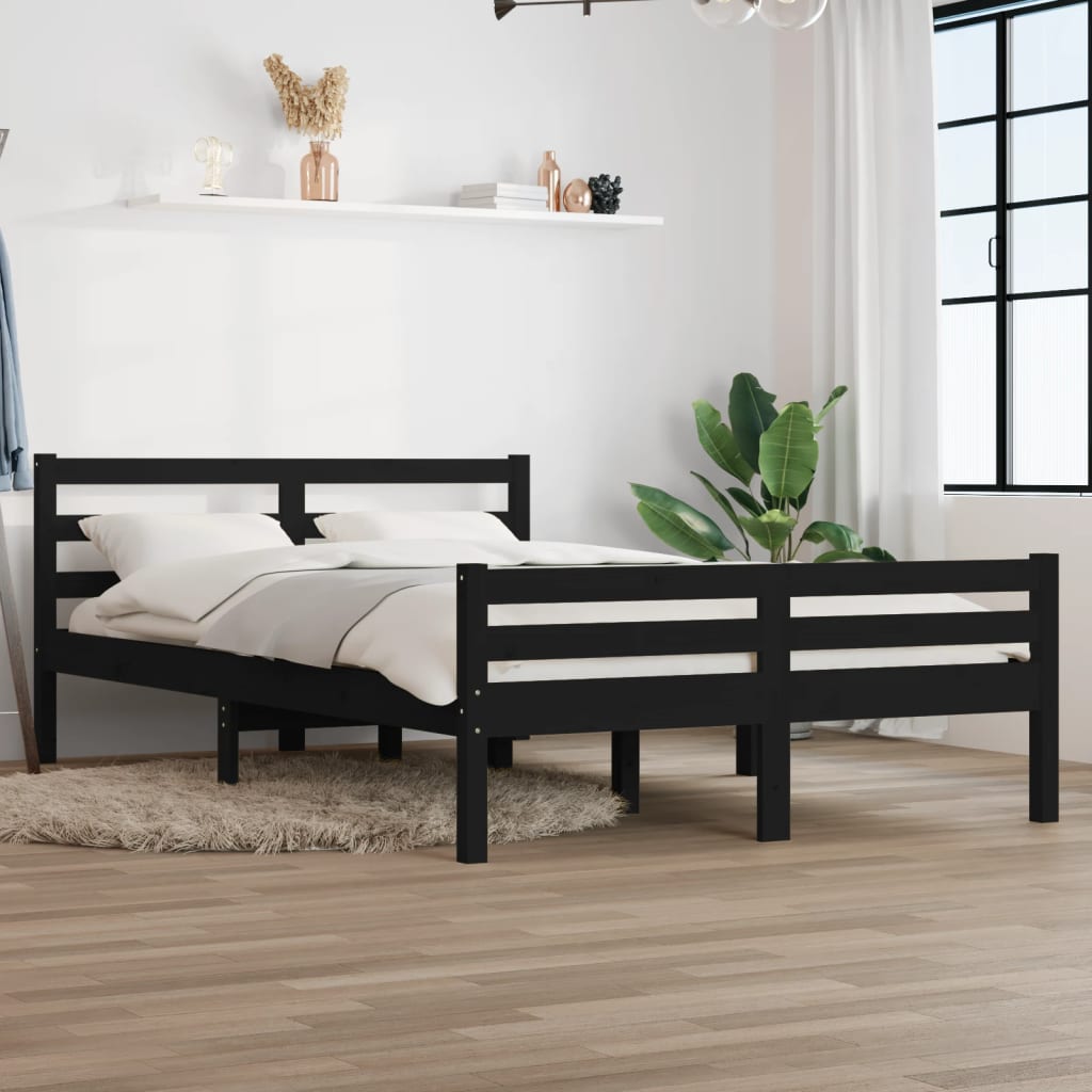 Solid wood bed black 140x190 cm