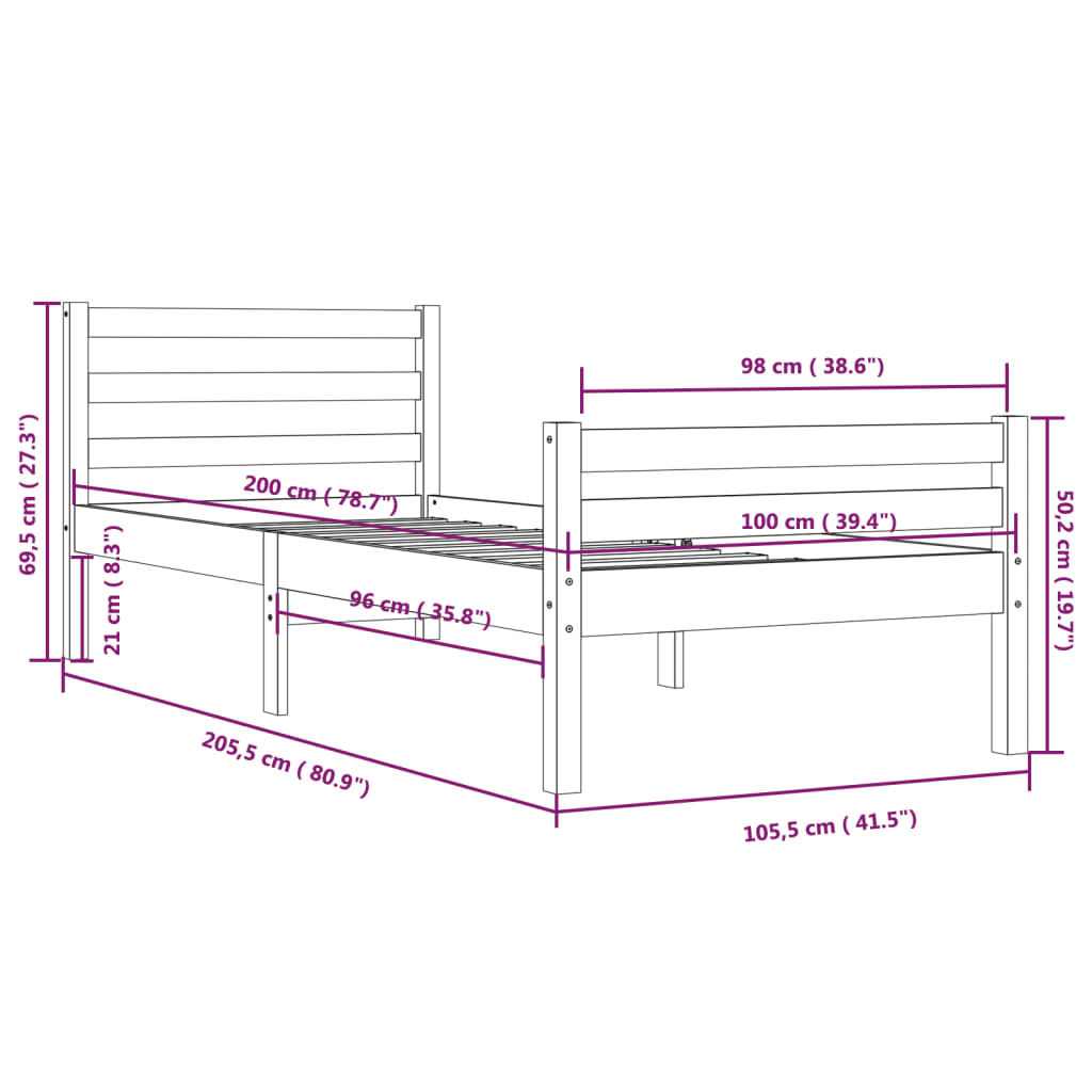 Massivholzbett 100x200 cm