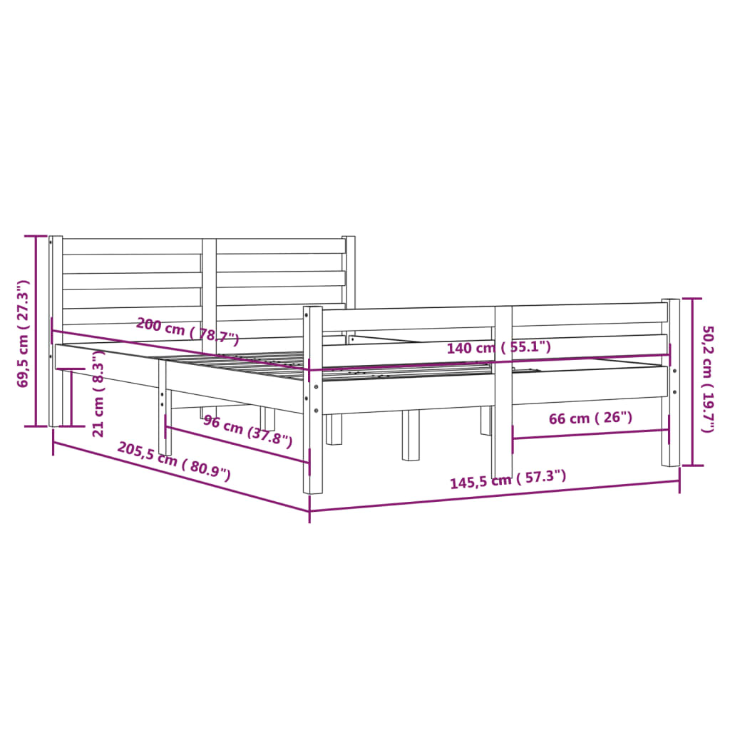 Solid Wood Bed White 140x200 cm