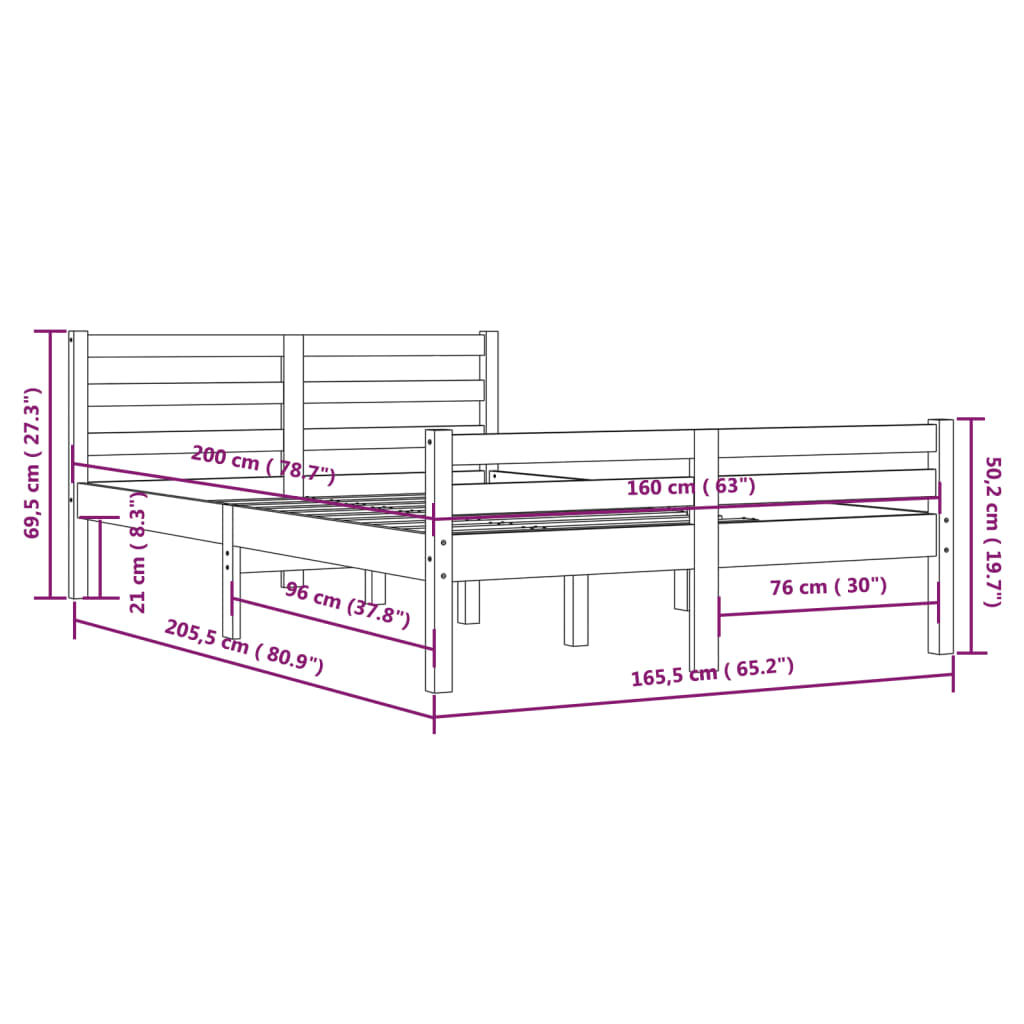 Solid wood bed gray 160x200 cm