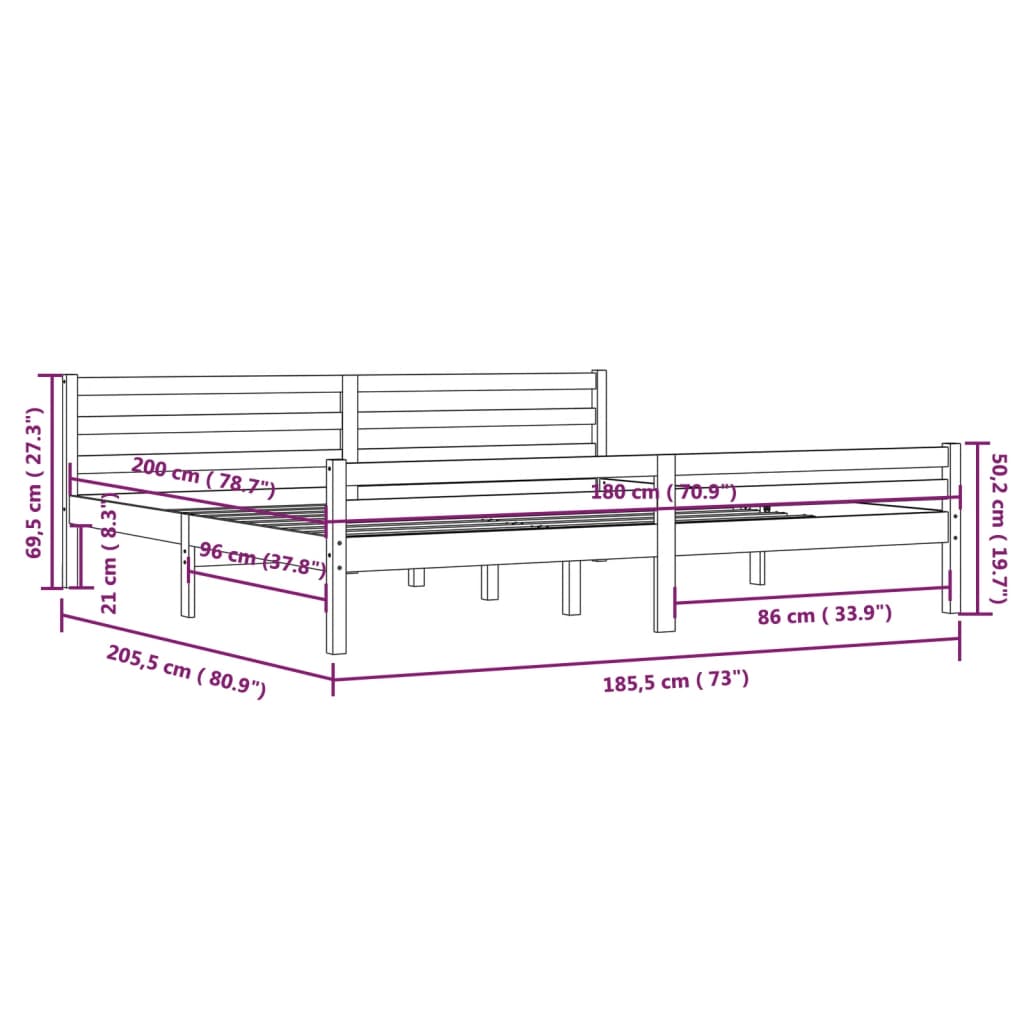 Solid Wood Bed White 180x200 cm