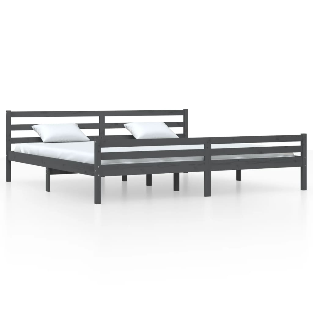 Solid wood bed gray 200x200 cm