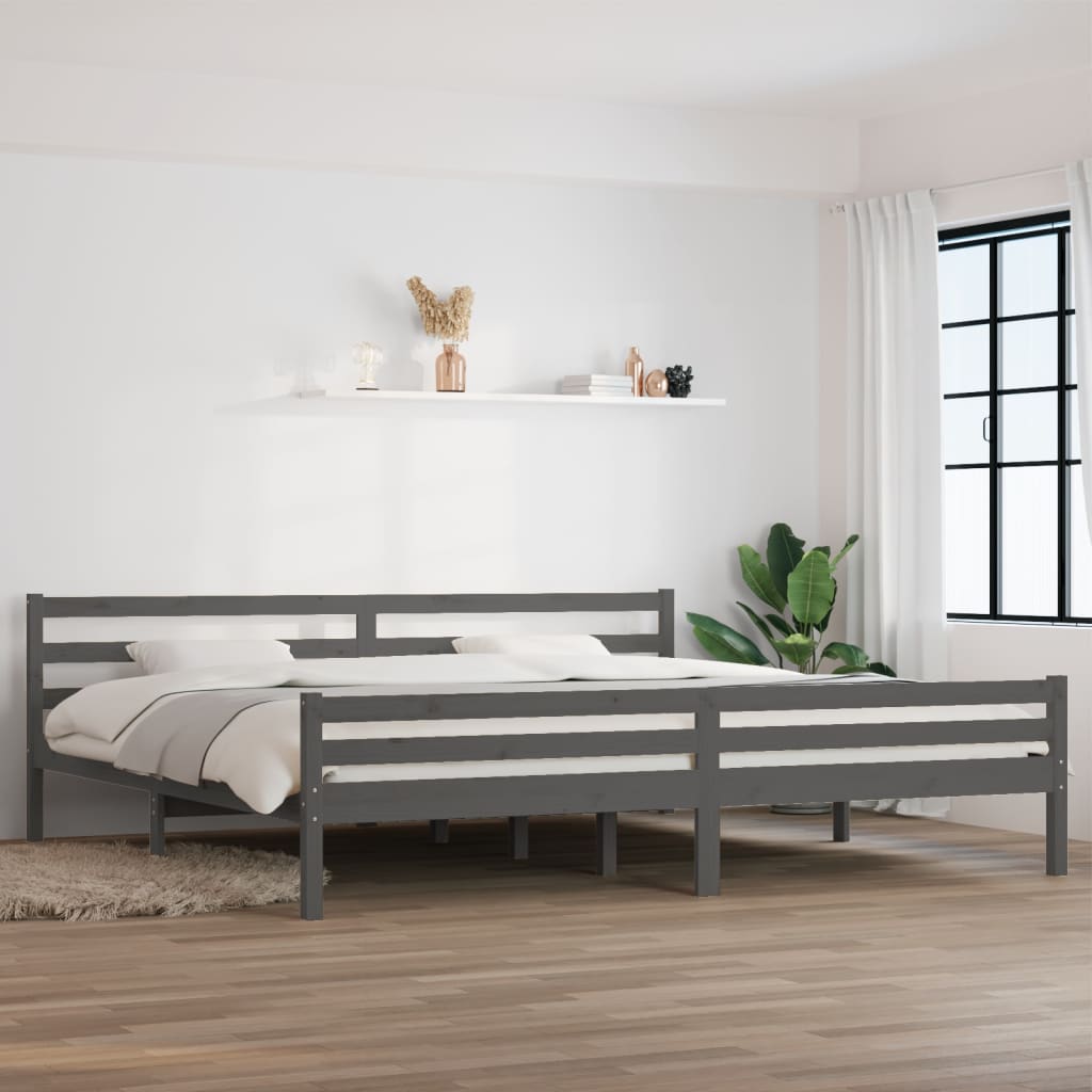 Solid wood bed gray 200x200 cm