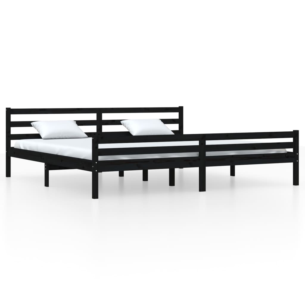 Solid wood bed black 200x200 cm