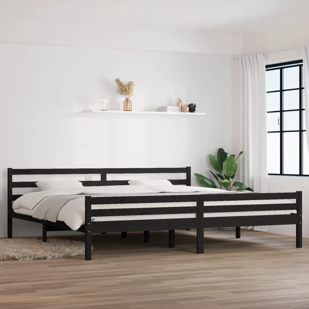 Solid wood bed black 200x200 cm