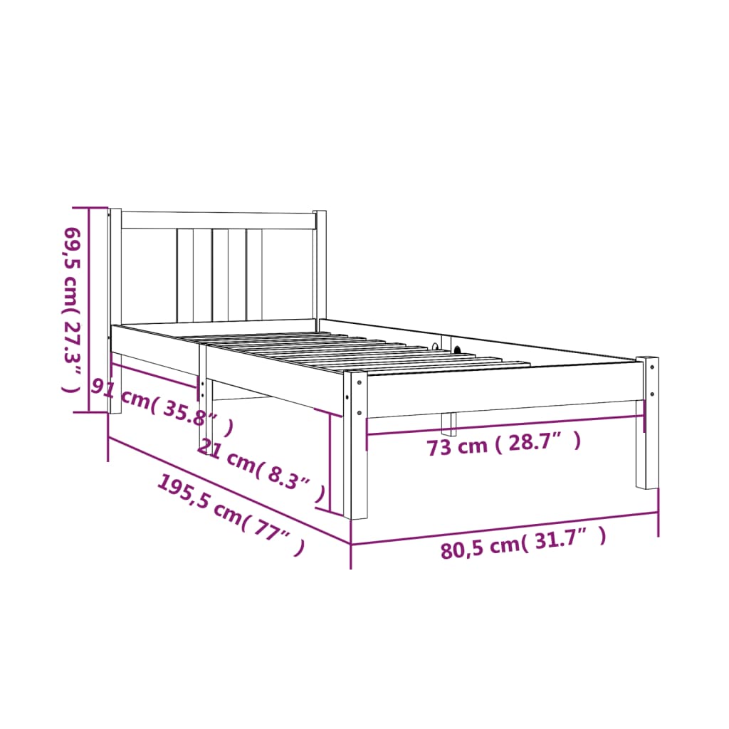 Massivholzbett ohne Matratze Honigbraun 75x190 cm