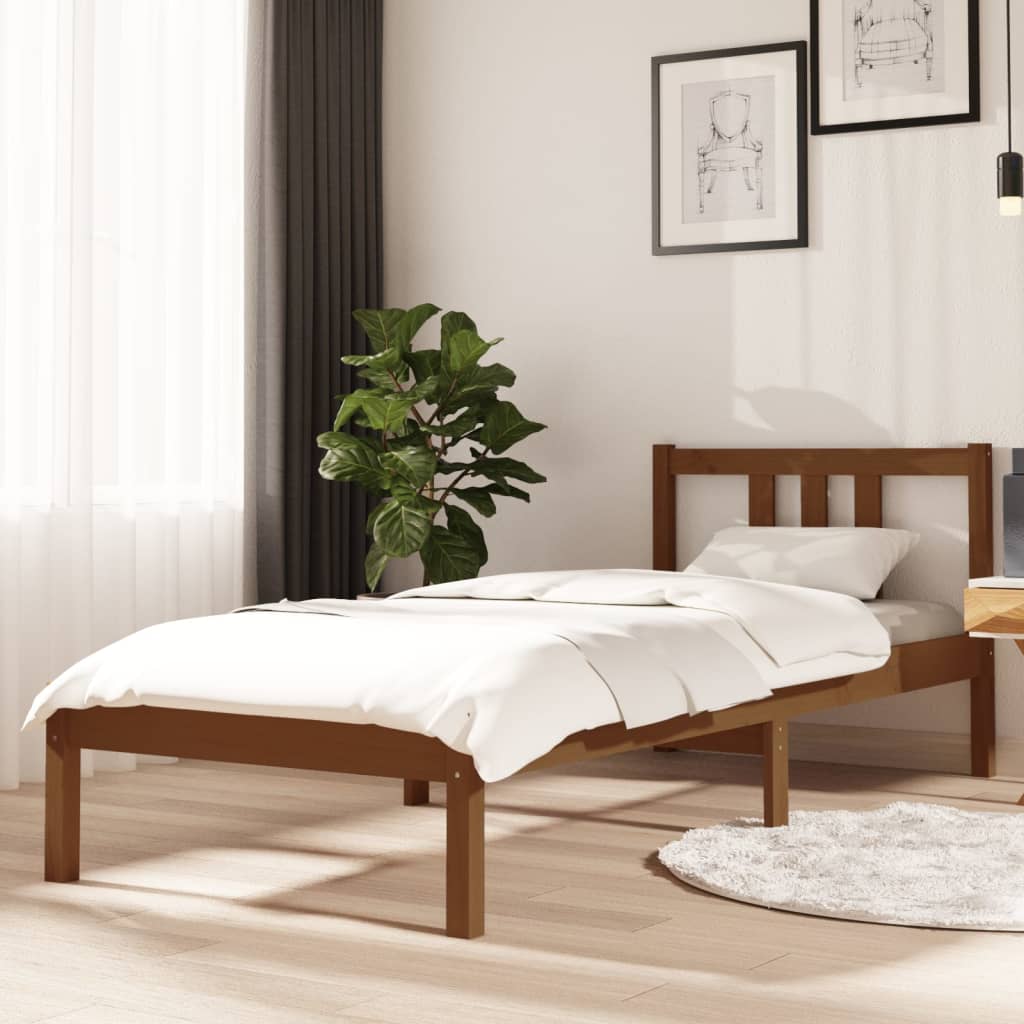 Solid wood bed without mattress honey brown 75x190 cm