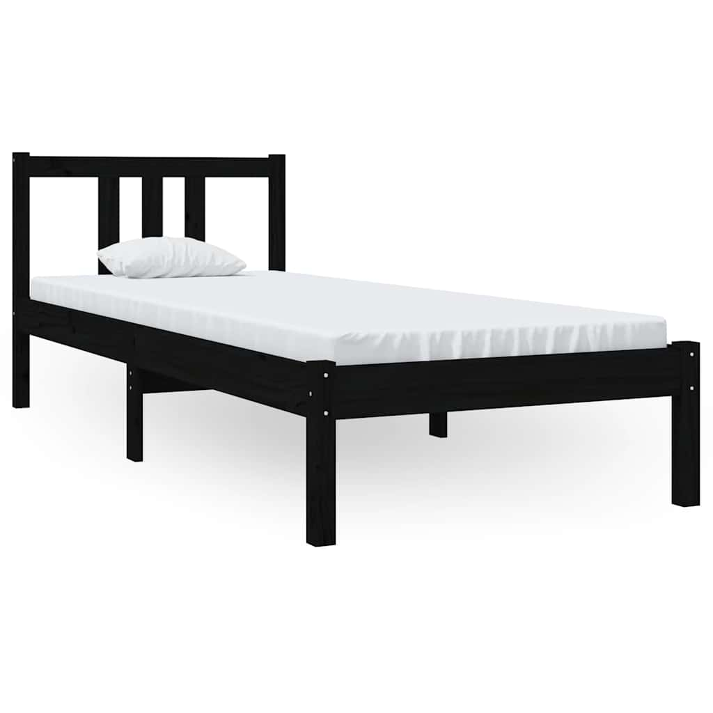 Solid wood bed without mattress Black 75x190 cm