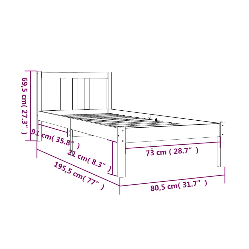 Massivholzbett ohne Matratze Schwarz 75x190 cm