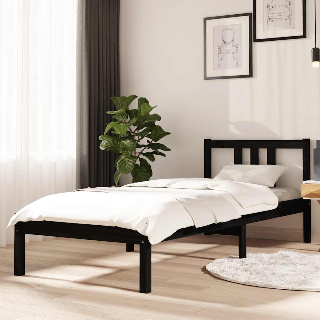 Solid wood bed without mattress Black 75x190 cm