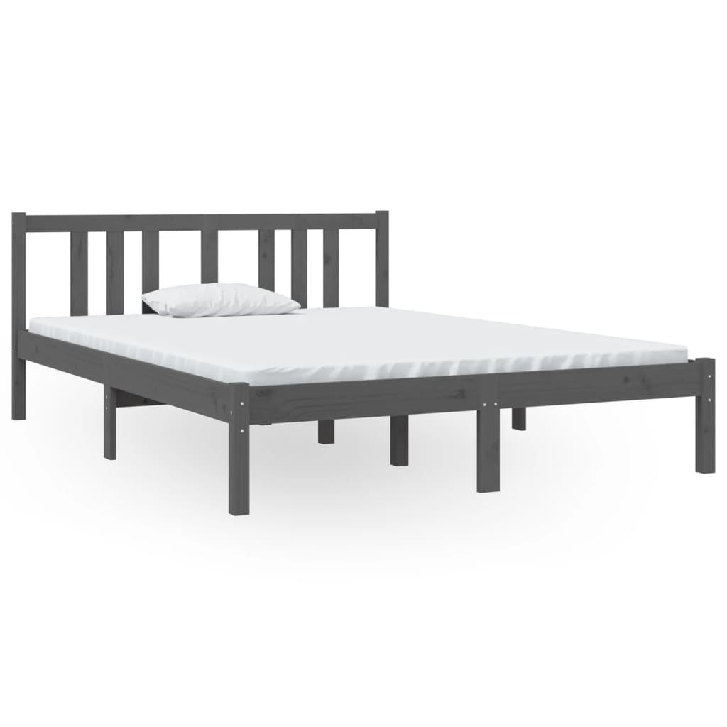 Solid wood bed gray 135x190 cm