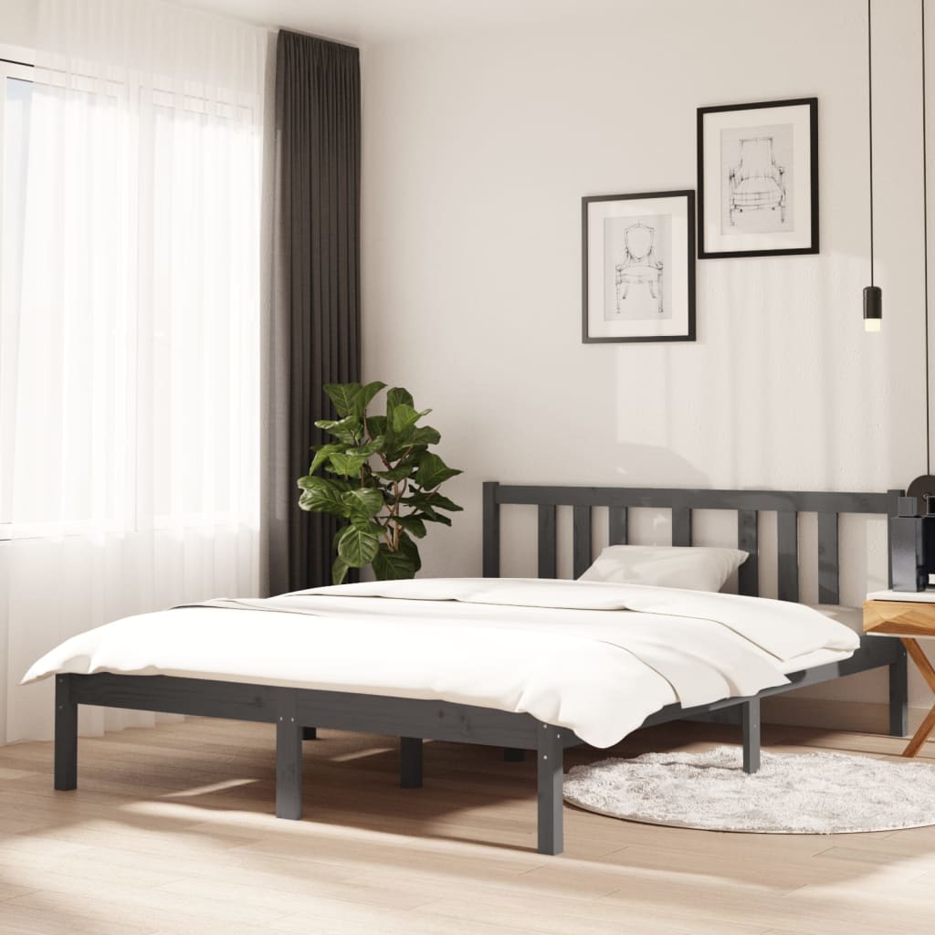 Solid wood bed gray 135x190 cm