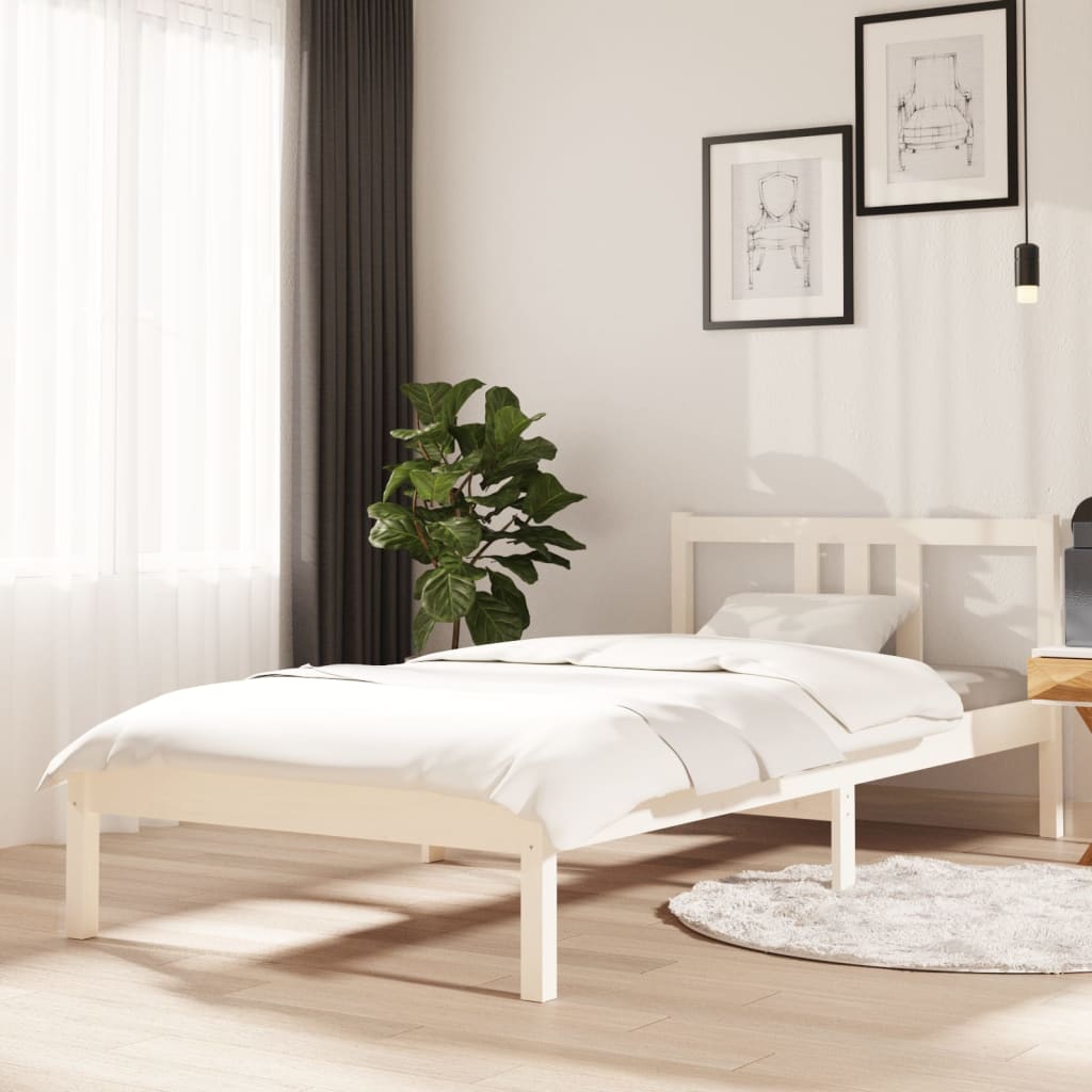 Solid Wood Bed White 90x200 cm