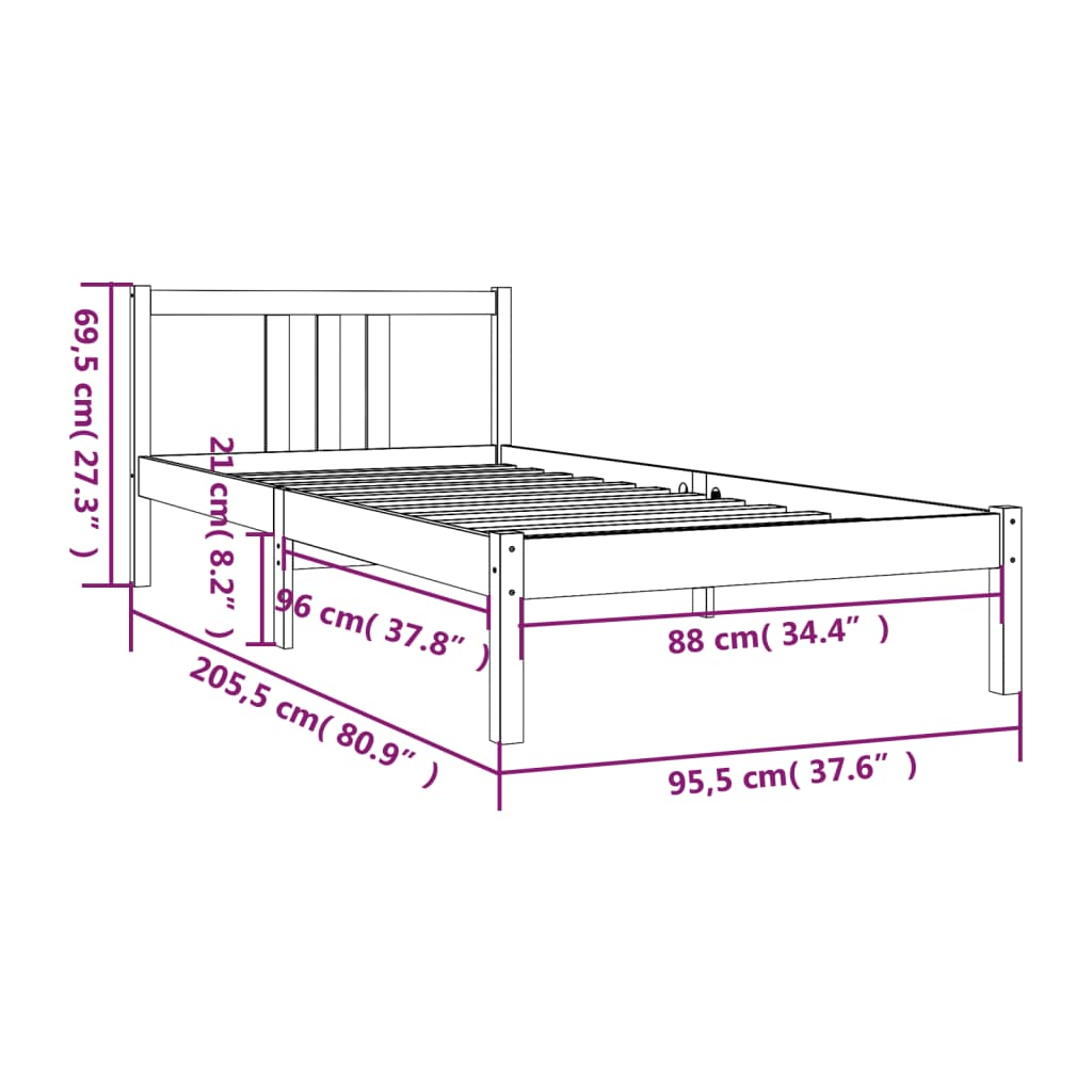 solid wood bed honey brown 90x200 cm