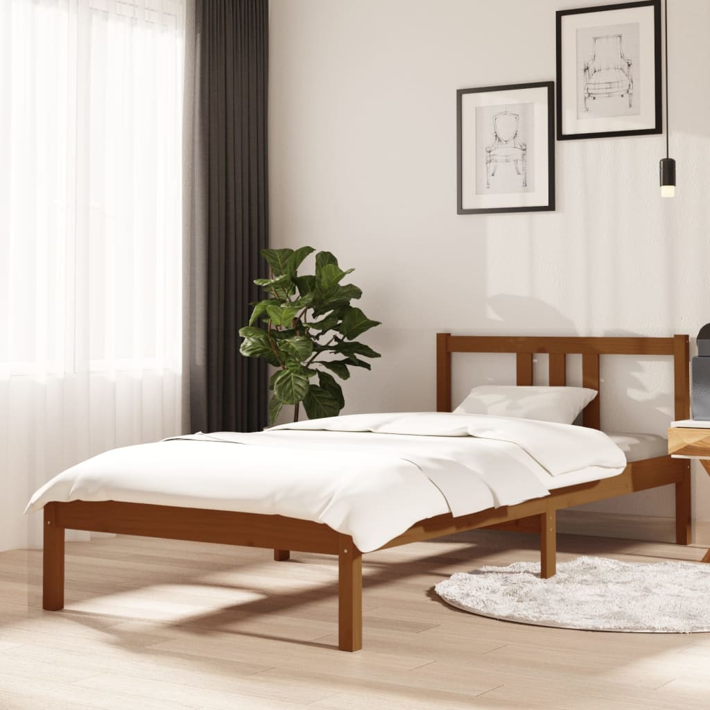 solid wood bed honey brown 90x200 cm