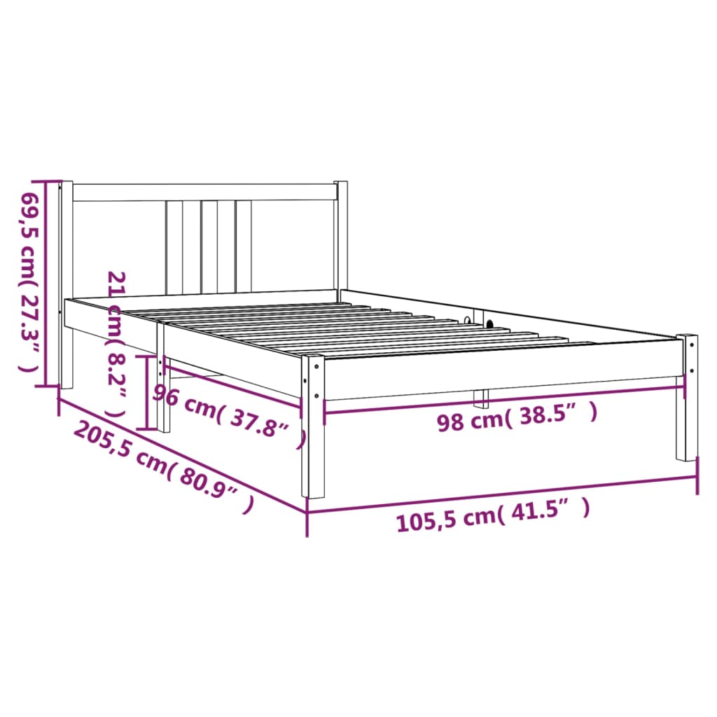 Solid wood bed gray 100x200 cm