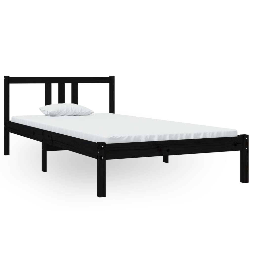 Solid wood bed black 100x200 cm