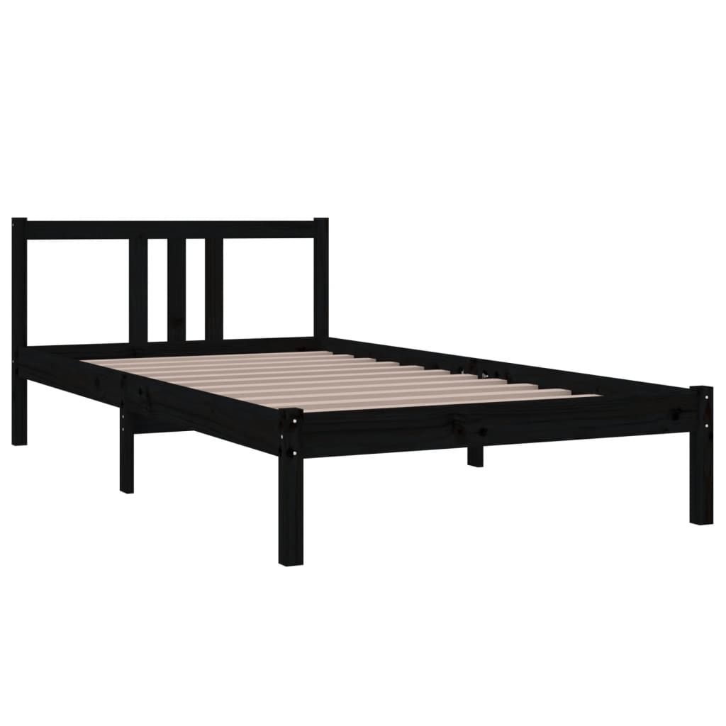 Solid wood bed black 100x200 cm