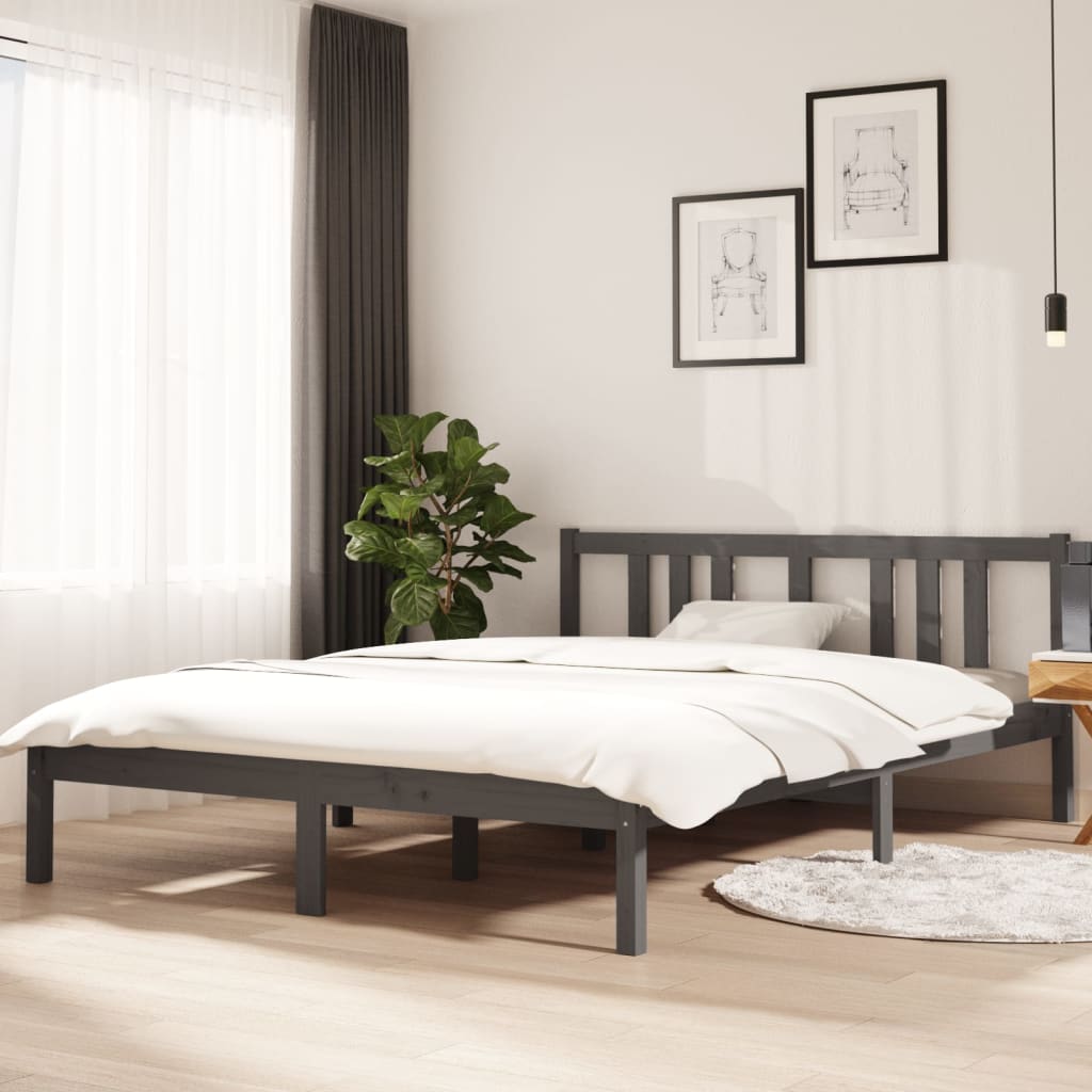 Solid wood bed gray 140x200 cm