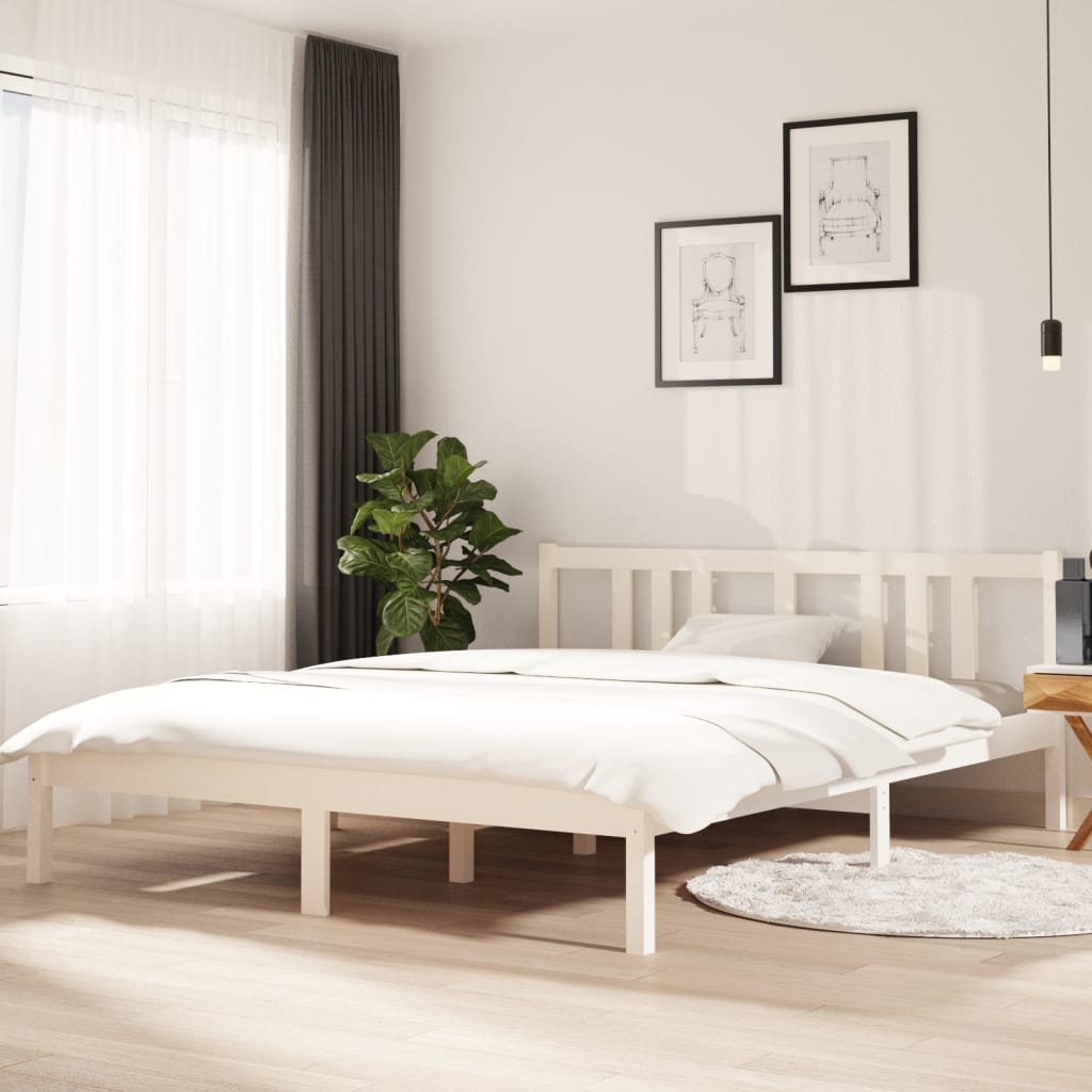 Solid Wood Bed White 150x200 cm