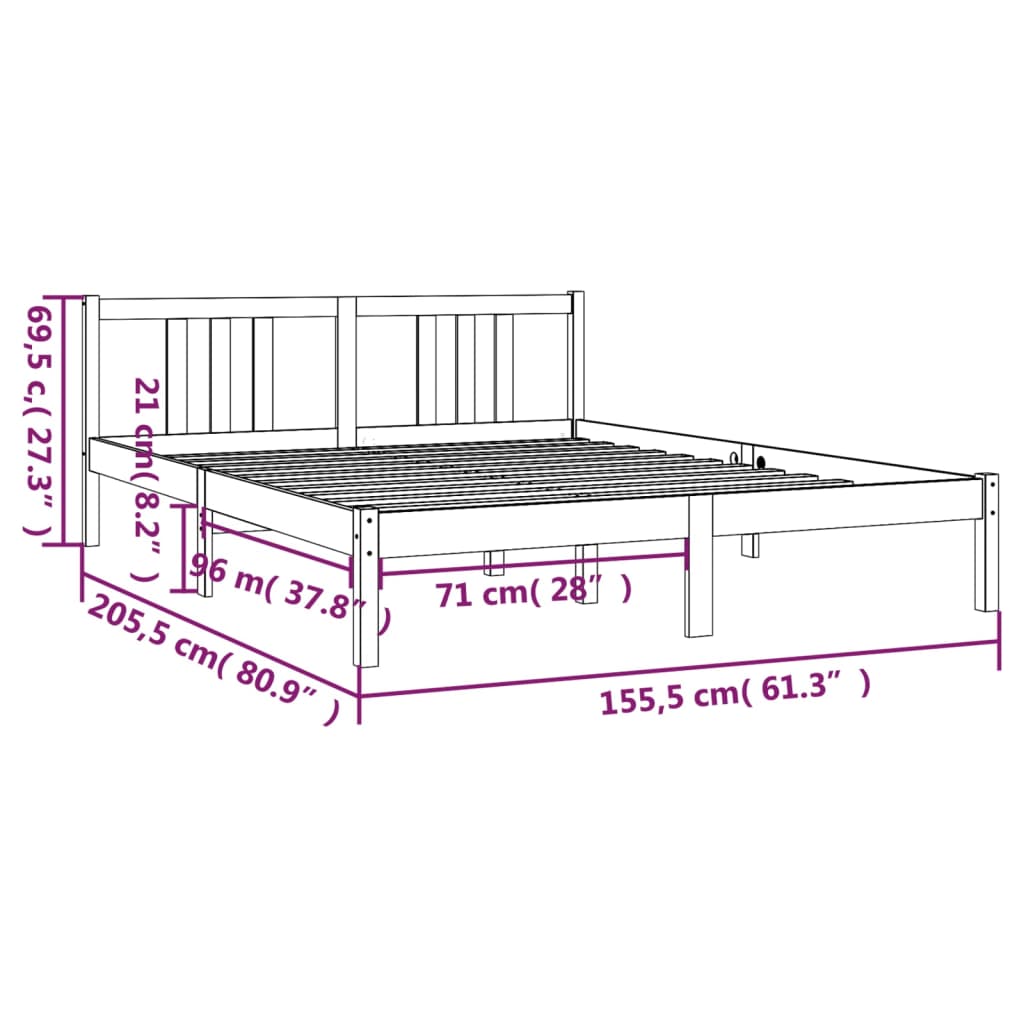 Solid wood bed gray 150x200 cm