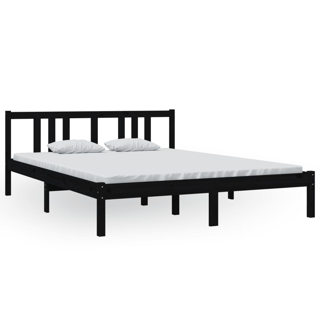 Solid wood bed black 150x200 cm